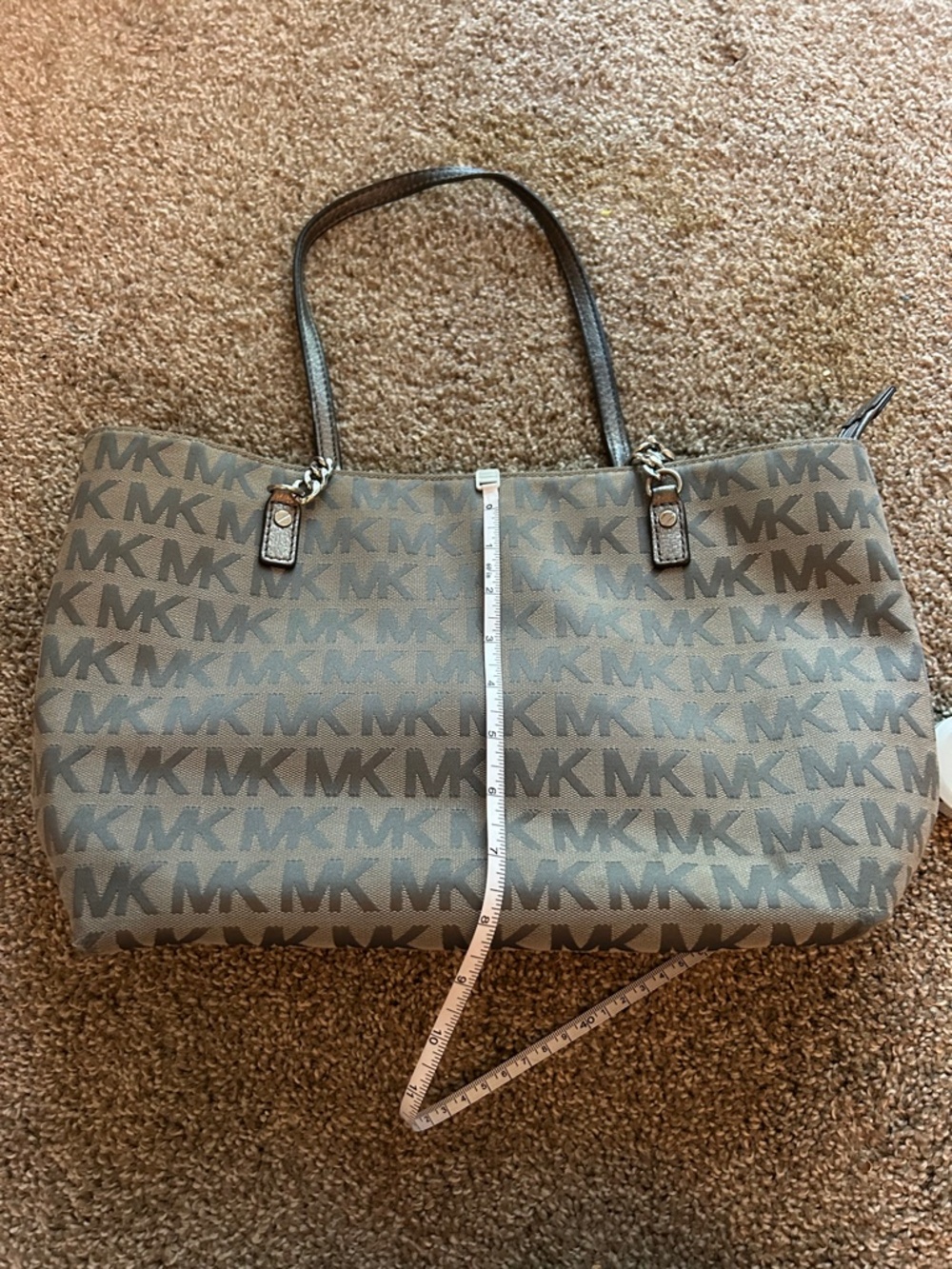 Michael Kors Brown and Tan Monogram Large Tote Bag With Silver Chain Details - Picture 6 of 6